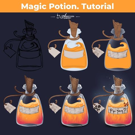 Potion Bottle. Tutorial | Patreon Bubbling Potion, Magic Tutorial, Fantasy Map Making, Paint Brush Art, Potion Bottle, Fantasy Map, Paint Brushes, Game Design, Art Tutorials