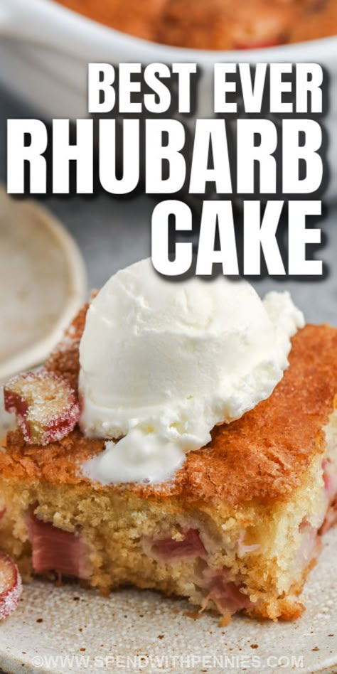 Easy Rhubarb Recipes, Rhubarb Desserts Recipes, Rhubarb Crunch, Rhubarb Cake Recipes, Best Rhubarb Recipes, Yellow Cake Mix Recipes, Pretzel Dogs, Cakes Easy, Yellow Cake Recipe