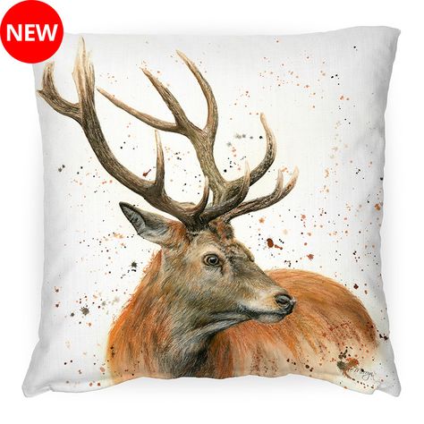 Sutherland Stag Luxury Cushion With Feather Filler By Bree Merryn - A Bentley Cushions Stag Cushion, Deer Gifts, Deer Painting, Stag Head, Deer Stags, Tapestry Cushion, Polycotton Fabric, Luxury Cushions, Printed Cushions