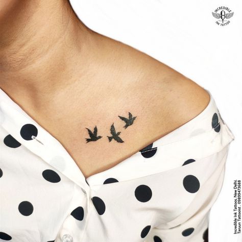 Colar Bone Tattoos Women, Collar Bone Tattoo Birds, Flying Bird Tattoos For Women, Bird Collar Bone Tattoo, Collar Bone Tattoos For Women Unique, Birds Flying Tattoo, 3 Birds Tattoo, Tattoos 2022, Bird Collar