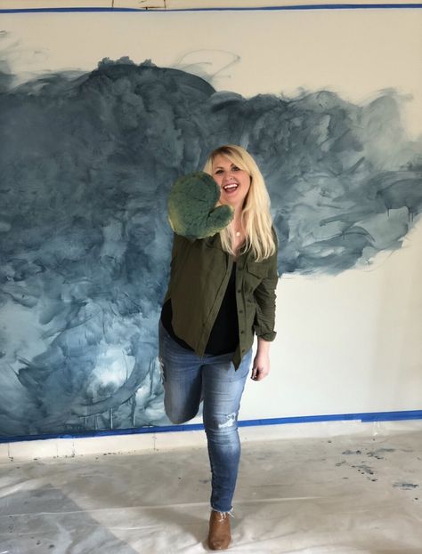 How To: DIY Painted Waves Wall Mural — Ripe Designs Drop Cloth Mural, Diy Watercolor Accent Wall, Abstract Painted Wall Mural Diy, What Paint To Use For Wall Mural, Watercolour Wall Mural, How To Do A Textured Wall, How To Do Texture Walls, Swirl Wall Painting Ideas, Wall Painting Boho Ideas