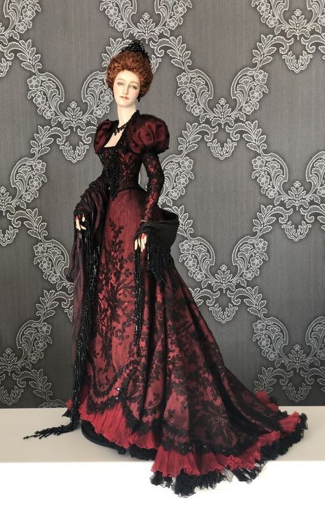 Victorian Gown, Lady Doll, Barbie Gowns, Victorian Dolls, Vampire Knight, Victorian Clothing, Art Dolls Handmade, Vintage Gowns, Doll Costume