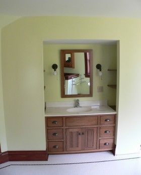 Vanity alcove Bathroom Vanity Alcove, Vanity In Alcove, Bathroom With Two Separate Vanities, Vanity Alcove, Separate Vanities, Bathroom Addition, Bathtub Remodel, Victorian Bathroom, Vanity Ideas