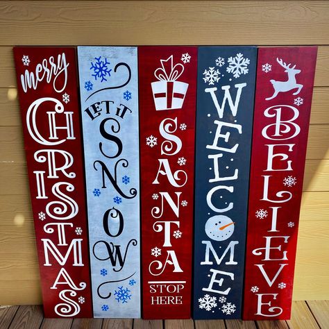 Christmas Holiday Porch Signs - MERRY CHRISTMAS Porch Sign - Holiday Welcome Signs - Holiday Gift - Winter Welcome Signs Size - 4 ft x  9" wide - approximately. Wood is approximately 3/4" thick! IF YOU HAVE QUESTIONS ABOUT THE OPTIONS PLEASE JUST SEND US A MESSAGE, WE RESPOND QUICKLY AND WOULD BE HAPPY ANSWER ANY QUESTIONS! **Coloring hues may vary by screen** Every sign is hand stenciled and painted, no vinyl! Each is then sealed with a polycrylic sealer to help shield it from the elements. The Happy Holidays Porch Sign, Rustic Christmas Porch Signs, Front Porch Christmas Signs Wooden, Holiday Porch Signs Diy, Christmas Porch Boards, Christmas Door Signs Front Porches, Christmas Welcome Signs Front Porches, Porch Leaner Sign Diy, Outdoor Christmas Signs