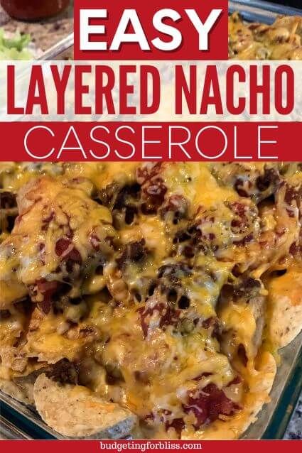 Easy Layered Nacho Casserole - Budgeting for Bliss Nacho Casserole, Nachos Recipe Beef, Baked Nachos, Easy Ground Beef Recipes, Easy Nachos, Nachos Recipe Easy, Recipes With Ground Beef, Easy Pasta Dinner, Easy Ground Beef