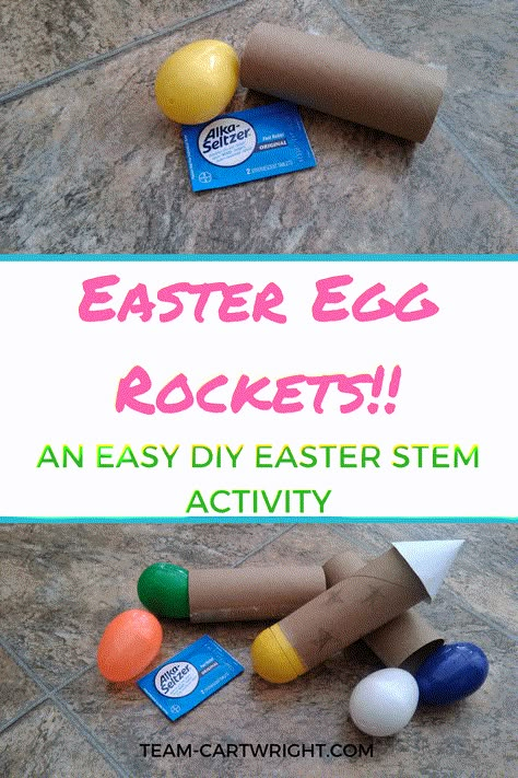 Easter Egg Rockets! They are very easy to make and super fun. You need plastic Easter Eggs and a toilet paper tube! Enjoy! Preschool Science Activity | Easter Science for kids | Easy Easter STEM | Easter learning activity #STEM #science #activity #Easter Easter Stem Activities, Easter Learning Activities, Easter Stem, Easter Science, Easter Egg Activities, Egg Experiments, Preschool Science Activities, Kid Science, Toilet Paper Tube