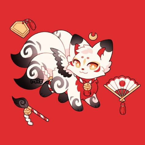 Cute Kitsune Art, Kitsune Cute Art, Kitsune Fox Art, Chibi Kitsune, Kitsune Drawing, Cute Kitsune, Ninetales Pokemon, Kitsune Art, Adoptable Auction