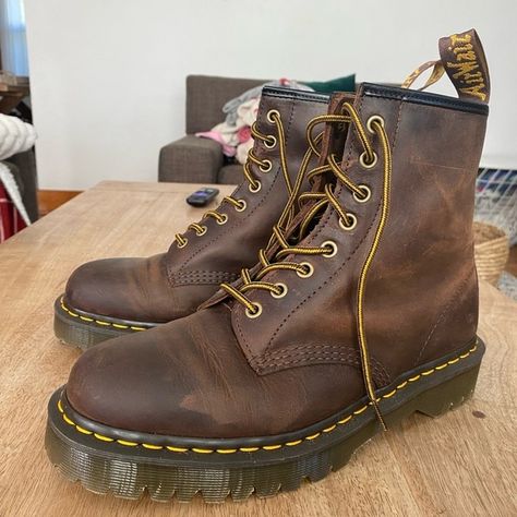 Dr. Martens 1460 Bex Crazy horse combat boots 1460 Crazy Horse Outfit, Doc Marten Crazy Horse, Crazy Horse Dr Martens Outfit, Crazy Horse Doc Martens, Dr Martens Crazy Horse, Brown Doc Martens, Dr Martens Outfit, Doc Marten Boot, T Dress