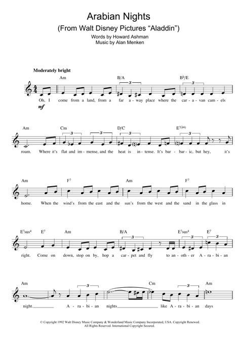 Arabian Nights Sheet Music, Arabian Nights Violin Sheet Music, Arabian Nights Flute Sheet Music, Kahoot Sheet Music, Lead Sheets Piano Free Printable, Free Violin Sheet Music Popular Songs, Classical Music Notes, Fake Music, Guitar Music Sheets