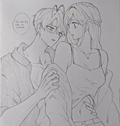 Hikaru x Hanna Anime Drawing Sketches Couple, Romantic Couple Drawing Base, Boy And Girl Drawing Couples, Girl And Boy Couple Drawing, Cute Couple Drawings Sketches, Anime Couple Sketch, Hanna Drawing, Noona Leona, Couple Sketch Poses