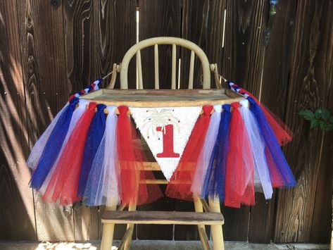 Tulle Banner, Tulle Garland, Birthday Fireworks, 4th Of July Banner, Patriotic Birthday, 1st Birthday Party For Girls, Baby Boy 1st Birthday, July Birthday, Blue Birthday