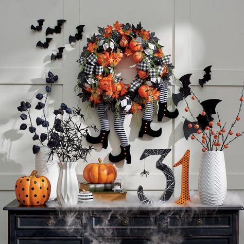 Seasonal Decorations - Seasonal Home Decor | Grandin Road Grandin Road Halloween, Porche Halloween, Block Numbers, Halloween Witch Legs, Witches Tea, Halloween Yard Signs, Halloween Witch Wreath, Halloween Mantle, Hallowen Ideas