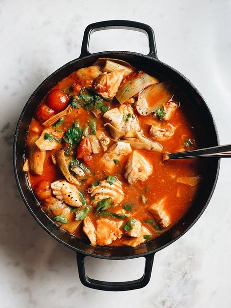 brodetto di pesce | italian fish stew in tomato broth with artichokes — italian enough Fish In Tomato Broth, Tomato Fish Stew, Tomato Fish Soup, Italian Fish Soup, Brodetto Recipe, Italian Fish Recipes, Italian Fish Stew, Italian Fish, Mediterranean Meals