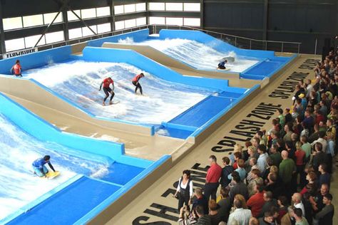 FlowRider Double | the ultimate surf machine | Wave Loch  We are getting one at Kata Beach, Phuket!! Indoor Surf Pool, Jiu Jitsu Gym, Surf Pool, Retail Space Design, Water Playground, Sport Park, Wave Pool, Surf House, Most Beautiful Gardens