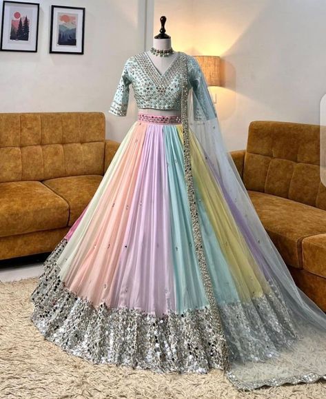 Pastel Colour Wedding Lehenga, Simple Lehenga, Latest Bridal Lehenga, Long Gown Design, Lehenga Designs Simple, Latest Bridal Dresses, Fancy Sarees Party Wear, Half Saree Designs, Indian Dresses Traditional