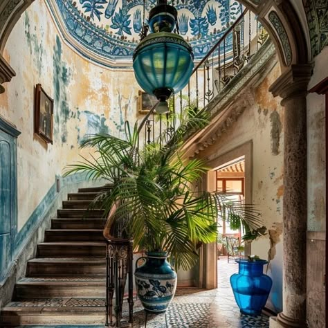 Spanish Traditional House, Tropical Porch, Old Mexican House, Baptiste Bohu, Modern Mexican Home Decor, Portugal Architecture, Andalusian Architecture, Portugal Style, Architecture Instagram