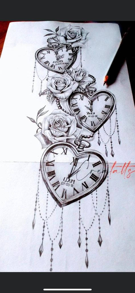 Tato Jam, Watch Tattoo Design, Pocket Watch Tattoos, Arm Sleeve Tattoos For Women, Mom Tattoo Designs, Clock Tattoo Design, Mommy Tattoos, Tattoos For Women Half Sleeve, Watch Tattoos