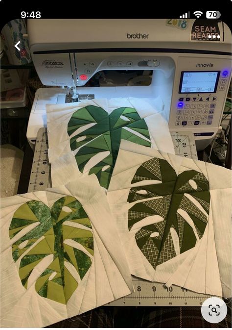 Monstera Leaf Quilt Pattern, Monstera Leaf Quilt, Plant Quilt Pattern, Leaf Quilt Pattern, Mushroom Quilt, Leaf Quilt Block, Leaf Quilts, Paper Peicing Patterns, Tropical Quilts