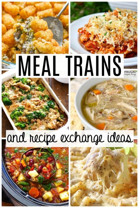 Easy Bake and Take Recipes + Meal Prep Dinners. Host a Girls Night Out. Find Recipe Ideas for a Neighbor Meal Exchange. Questions answered like what is a meal train, how to exchange meals during social distancing, dump dinners, meal neighbor gifts & more. #FrugalCouponLiving #socialdistancing #mealexchange #girlsnightout #easyrecipes #recipes #bakeandtake #dumpdinners #exchange #quarantine #dinner #mealtrain #neighbors #neighbor #neighborgifts #easyrecipes #casseroles #dinnerprep #mealprepdinner Best Take And Bake Meals, Best Mealtrain Meals, Recipe Exchange Ideas, Neighbor Dinner Ideas, Food Train Meal Ideas, Mealtrain Meals, Drop Off Meals Families, Meal Train Ideas Dinners, Drop Off Meals