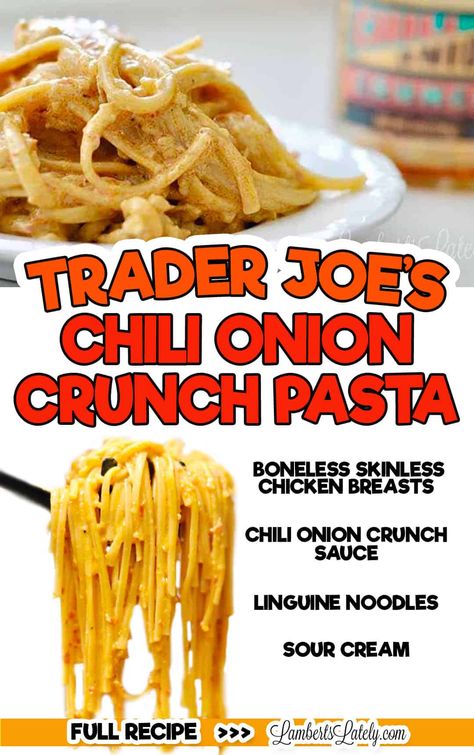 Trader Joe's Chili Onion Crunch Chicken Pasta uses the popular sauce to make a spicy, creamy noodle dish in just minutes with an Instant Pot! Great way to use this popular item. Onion Crunch Chicken, Pasta With Onions, Chili Onion Crunch, Mom Breakfast, Crunch Recipe, Electric Pressure Cooker Recipes, Trader Joes Recipes, Noodle Dish, Instant Pot Soup Recipes