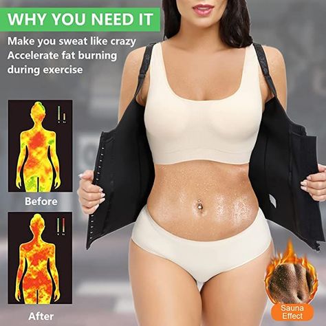 Made of high-quality neoprene and nylon, this jacket, soft, healthy and moisture absorbing, helps you burn more calories Sweet Sweat Waist Trimmer, Zipper Corset, Sweat Waist Trainer, Waist Trainer Vest, Tummy Shaper, Sweet Sweat, Sauna Suit, Vest For Women, Waist Trimmer