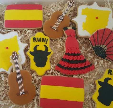 Spain Birthday Theme, Portugal Birthday Theme, Spain Inspired Party, Spain Decorations Party, Spain Party Theme, Spain Cake Theme, Havana Nights Cookies Decorated, Spain Decorations, Spanish Cookies