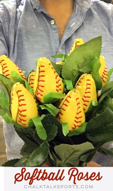 Softball Roses are the only thing I want on Valentine's Day! Softball Roses, Softball Room, Football Celebrations, Softball Party, Softball Crafts, Senior Softball, Softball Outfits, Baseball Crafts, Senior Night Gifts