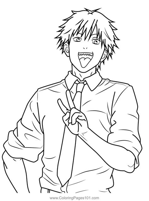 Denji Chainsaw Man Coloring Page Chainsaw Man Drawing, Man Coloring Pages, Powers Art, Denji Chainsaw Man, Bored In Class, Super Powers Art, Coloring Pages For Boys, Silly Images, Manga Boy