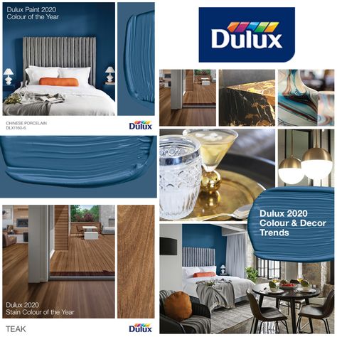 The Dulux 2020 Color & Decor Trends. Escape technology, find serenity, through color.  Blending classical and modern design styles and reflecting the need to dial it back from technology now and then, the color and decor trends in 2020 build upon grounding in old-world charm and craftsmanship.  Why blue? Blue is calming and stable, the color of knowledge, integrity, and stability.  #2020 #Color #Decor #Design #Style #Trend #Blues #Teak #Dulux #Granite #Quartz #Kitchen #Bath #Island #Bathroom Sw Loyal Blue, Dulux Blue Reflection, Daltile Color Wave Backsplash, Island Bathroom, Dulux Paint, Color Decor, Quartz Kitchen, Decor Trends, Now And Then