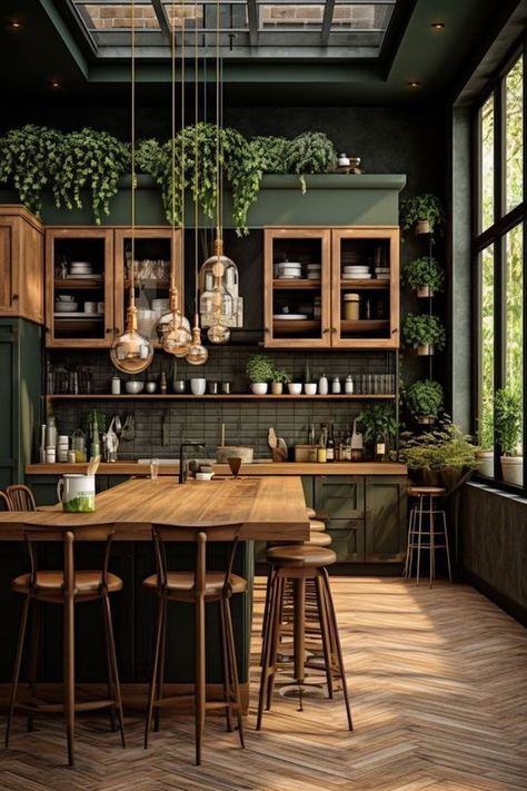 Interior Design Per La Casa, Green Walls, Hus Inspiration, Dream House Interior, Decor Minimalist, Green Kitchen, Home Design Decor, Home Wallpaper, Küchen Design