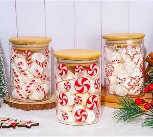 Hot Beverage Bar, Candy Cane Gingerbread, Christmas Cocoa, Kitchen Countertop Decor, Countertop Decor, Christmas Dinnerware, Glass Storage Jars, Cocoa Bar, White Candy