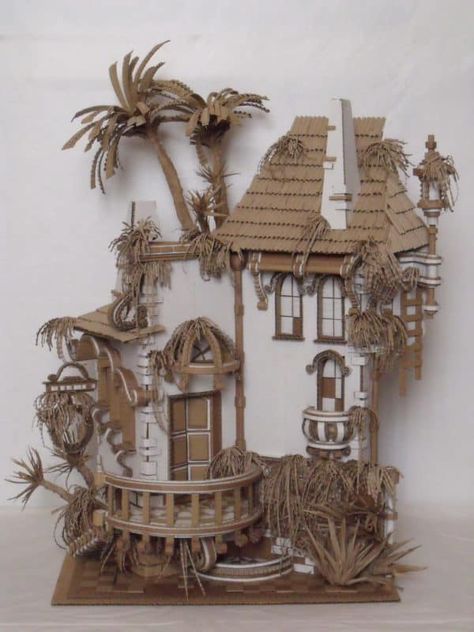 Cardboard Art Sculpture, Cardboard City, Cardboard Model, Recycling Ideas, Cardboard Sculpture, Corrugated Paper, Cardboard House, Abandoned House, Recycled Cardboard