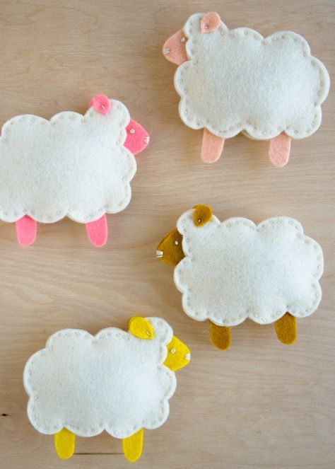 Upholstery Ottoman, Felt Mobiles, Passover Crafts, Felt Sheep, Jesse Tree, Sheep Crafts, Purl Bee, Felt Finger Puppets, Rainbow Decor