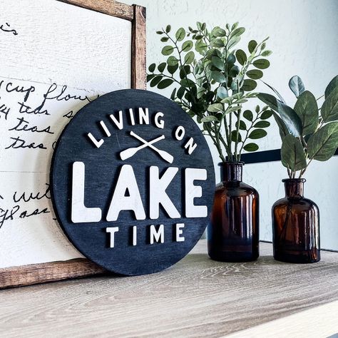 Laser Signs, On Lake Time, Beach Signs Wooden, Lake Theme, Lake House Sign, Lake House Signs, Laser Cut Wood Crafts, Lake Time, Cottage Signs