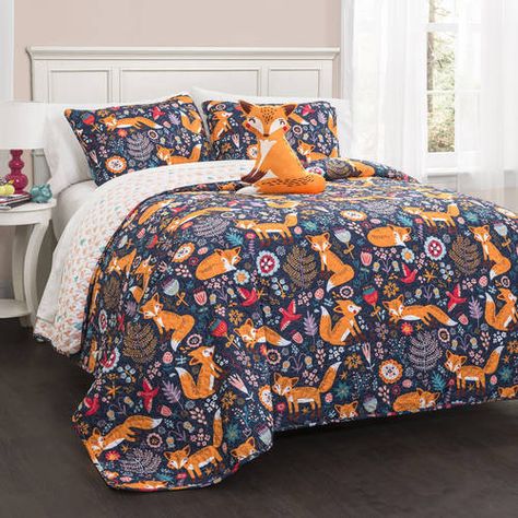 Woodland Bedroom Decor, Woodland Bedroom, Fox Quilt, Dec Pillows, Big Kid Bed, Girls Bedding Sets, Lush Decor, Bedding Stores, Reversible Quilt