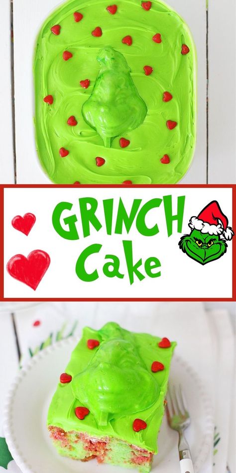 grinch cake on white plate Grinch Treats, Grinch Birthday, Green Frosting, Grinch Ideas, Mini Loaf Cakes, Grinch Cake, Grinch Cookies, Grinch Crafts, Grinch Party