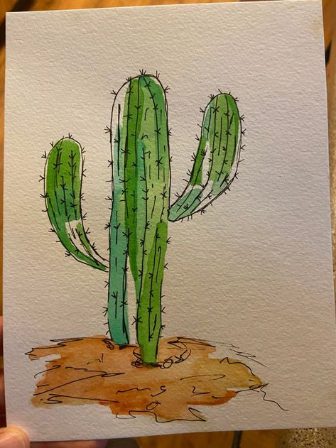 Watercolor With Pen Outline, Cactus Cards, Mexican Art Painting, Illustrated Journal, Colored Markers, Book Painting, Cactus Watercolor, Japanese Watercolor, Boho Painting