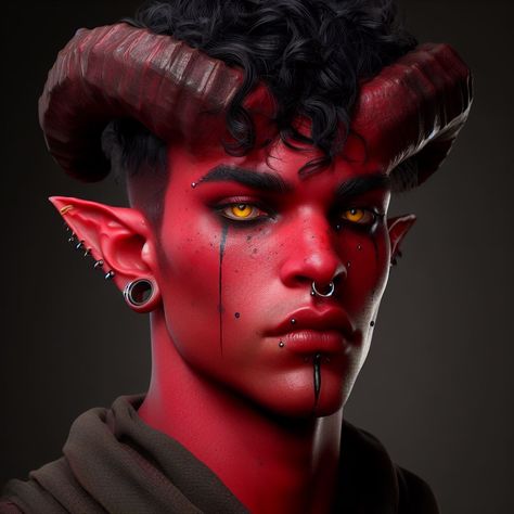 Fantasy Facial Markings, Tiefling Makeup, Red Tiefling Male, Red Tiefling, Tiefling Male, Base Draw, Tiefling Rogue, Male Pfps, Evil Tattoos