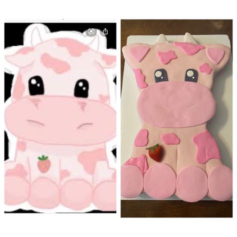 #pinkcow #cowcake #cow #pinkcake #farmanimalcake #fondant #girlbirthdaycake #birthdaycake #strawberrycake Strawberry Cow Birthday Party, Strawberry Cow Cake, Cow Cupcake Cake, Pink Cow Cake, Pink Cow Party, Cow Birthday Cake, Cow Birthday Party, Farm Animal Cakes, Cow Cake