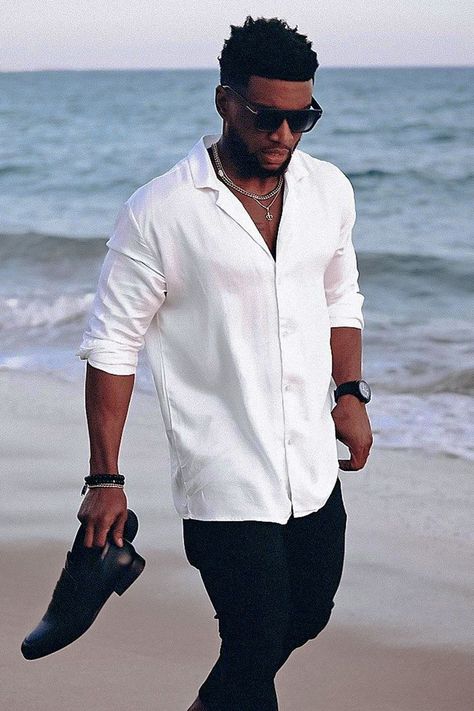 Black Men Fashion Urban, Cuban Shirts, Shirt Outfit Men, Black Men Fashion Casual, Mens Summer Outfits, Mens Casual Outfits Summer, Cool Outfits For Men, Men Fashion Casual Outfits, Black Men Fashion