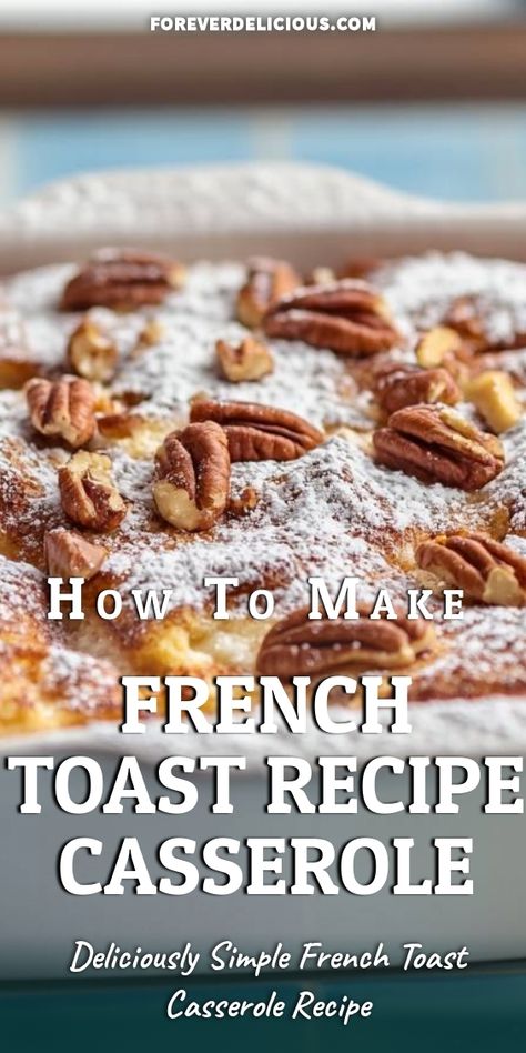 I love starting my weekend mornings with this incredibly easy and delicious French Toast Casserole! It’s perfect for brunch with friends or a cozy family breakfast. Topped with crunchy pecans and a sprinkle of powdered sugar, it's the ultimate comfort food that everyone will adore. Check out my simple recipe and make your mornings special! French Toast Recipe Casserole, Simple French Toast, Delicious French Toast Recipe, Recipe Casserole, Perfect French Toast, Delicious French Toast, French Toast Casserole Recipes, Make French Toast, Toast Casserole