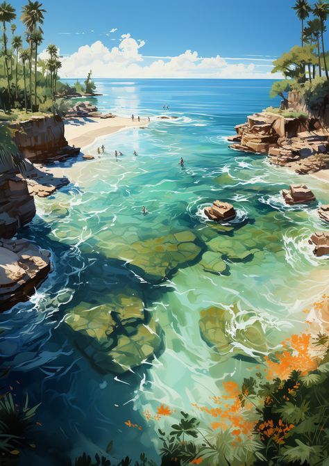 Beach Concept Art, Light Studies, Sea Town, Fantasy Beach, Fantasy Worldbuilding, World Building Ideas, Art Plage, East Coast Beaches, Anime Places