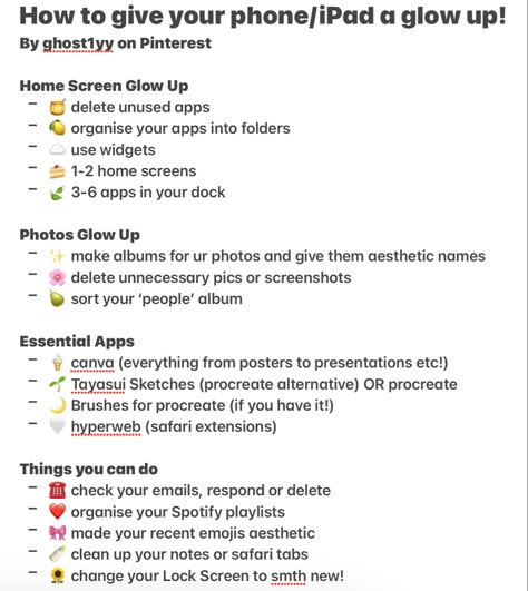 Ipad Glow Up, Stuff To Do Instead Of Phone, Iphone Glow Up, Phone Glow Up, Phone Checklist, Things To Do On Phone, Apps Must Have Iphone, Best Self Journal, Checklist Ideas