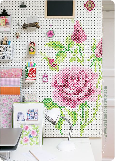 Painted Pegboard, Pegboard Organization, Sewing Room Design, Dream Craft Room, Diy Cross, Diy Cross Stitch, Sewing Rooms, Cross Paintings, Craft Room Organization