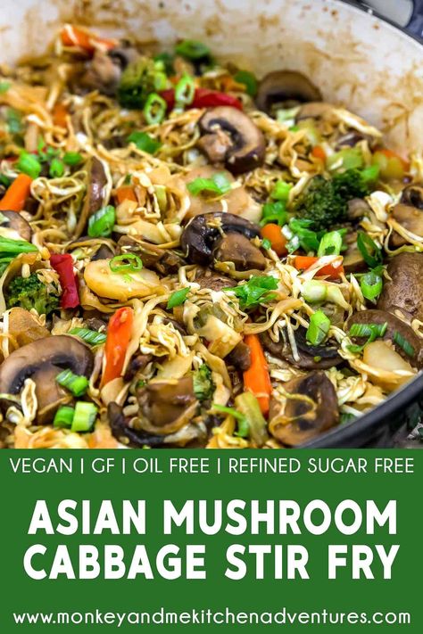 Bursting with the earthy goodness of mushrooms and the crisp freshness of cabbage, this Asian Mushroom Cabbage Stir Fry promises to elevate your taste buds to new heights. #wholefoodplantbased #vegan #oilfree #glutenfree #plantbased | monkeyandmekitchenadventures.com Mushroom Cabbage, Monkey And Me Kitchen Adventures, Monkey And Me, Mushroom Stir Fry, Cabbage Stir Fry, Quick Vegetarian Meals, Wfpb Recipes, Veggie Stir Fry, Frozen Veggies