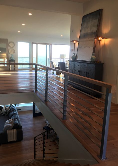 Beam Ideas, Wood Combinations, Loft Railing, Indoor Railing, Steel Railing Design, Interior Stair Railing, Interior Railings, Stair Rail, Basement Laundry