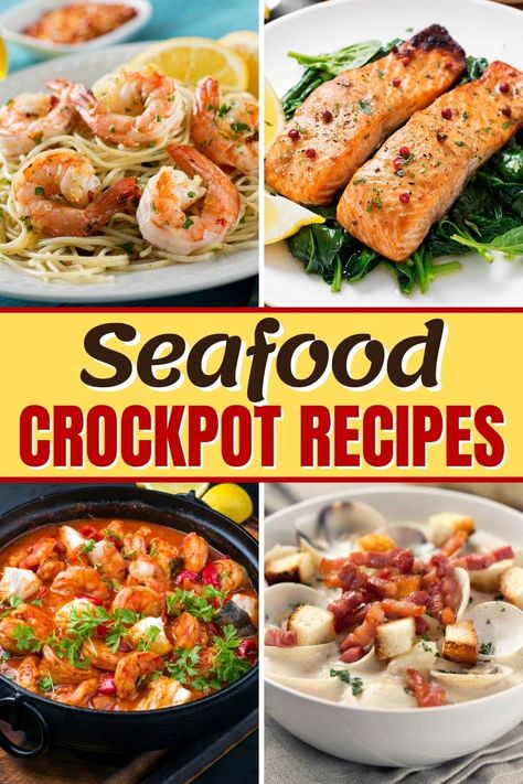 From chowder to shrimp scampi and gumbo, you'll love these seafood Crockpot recipes. Take a load off, put your feet up, and let your slow cooker make dinner for a change! Seafood Crockpot Recipes, Crockpot Fish Recipes, Slow Cooker Fish Recipes, Seafood Chili, Crock Pot Shrimp, Slow Cooker Salmon, Chili Crockpot, Stuffed Vegetables, Recipes Slow Cooker