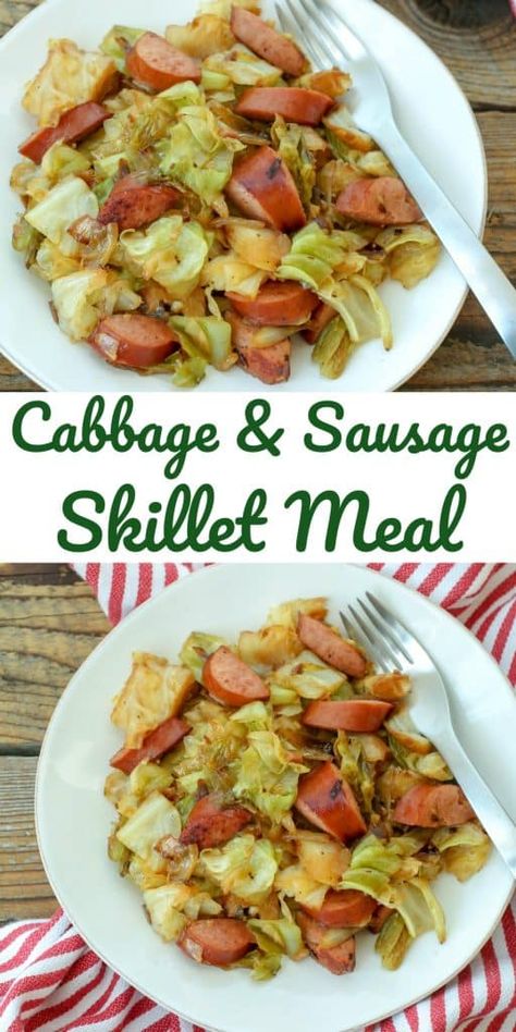 This Cabbage and Sausage Skillet is a keeper! Cabbage Stir Fry With Sausage, Cabbage Onions And Sausage, Fried Cabbage And Sausage Recipes, Veggiterian Recipe, Ring Baloney Recipes, Cabbage Sausage Recipes, Sausage And Cabbage Recipes, What To Make With Cabbage, Cabbage And Sausage Recipes