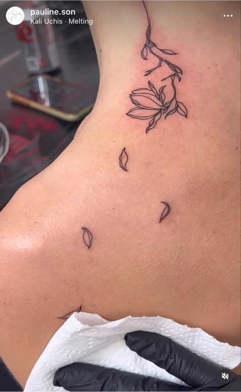 Rose Tattoo Petals Falling, Flower Petal Tattoo Falling, Flower Losing Petals Tattoo, Falling Petals Tattoo, Petal Tattoos, Flower Petals Tattoo, Falling Flowers Tattoo, Hanging Flower Tattoo, Flower Petal Tattoo