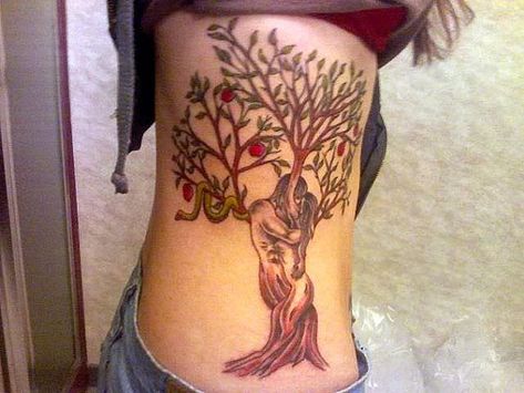 Adam and eve tree tattoo Eve Tattoo Design, Adam And Eve Tattoo, Eden Tattoo, Adam And Eve Bible, Eve Tattoo, Tattoo Bible, Abrahamic Religions, Apple Tattoo, Fruit Tattoo